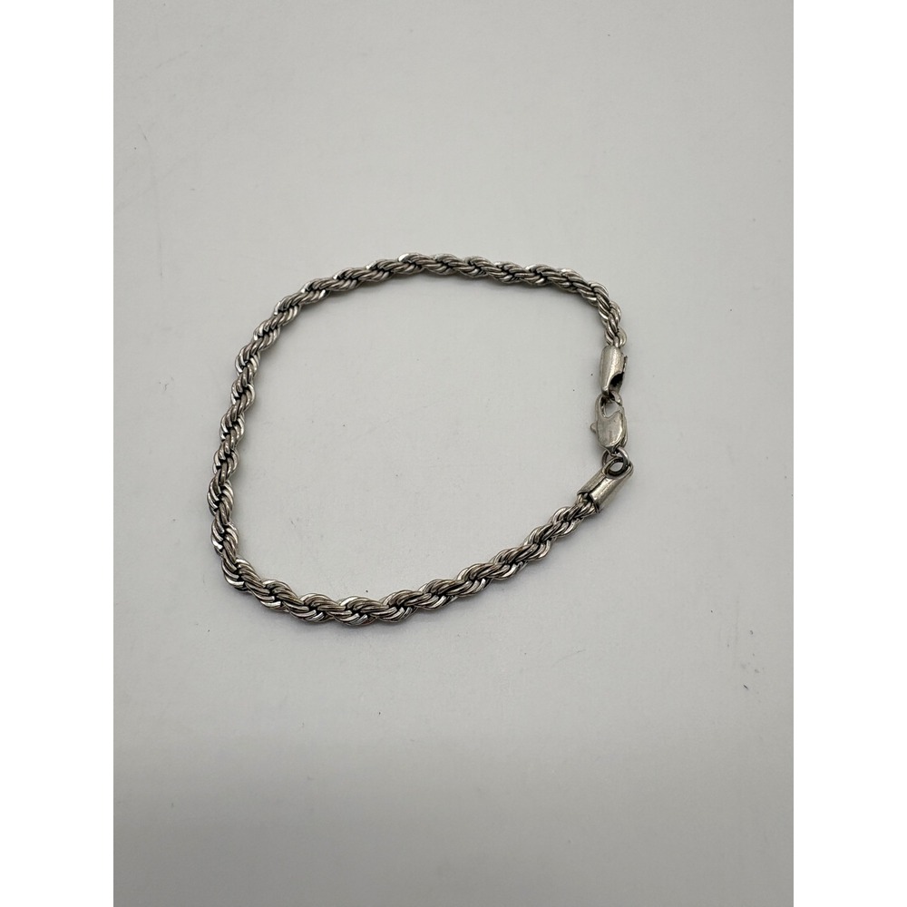 Silver Tone Rope Chain Bracelet Twisted Braided Lobster Clasp‎ 6.75 Inch